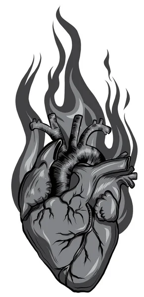 Alev alev yanan bir kalple illüstrasyon — Stok Vektör