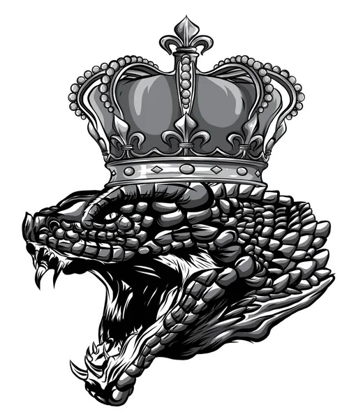 Logotipo da cabeça de serpente coroada monocromática. Viper emblema design editável para o seu negócio . — Vetor de Stock