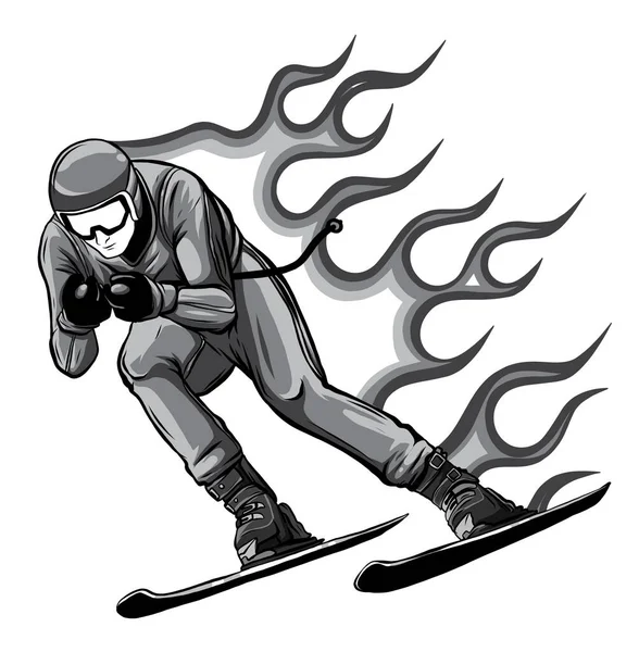 Monochromatische silhouet van een skiër springen. Vector illustratie. Sportconcept. — Stockvector