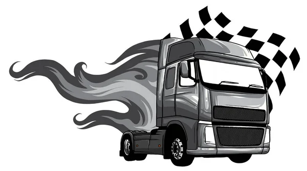 Monocromático Vector Cartoon Semi Truck. desenho da ilustração vetorial — Vetor de Stock