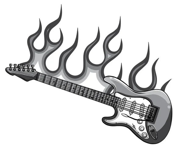 Ilustrasi vektor datar gitar listrik monokromatik. Instrumen musik rock - Stok Vektor