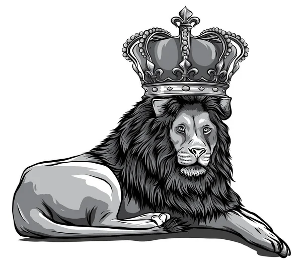 Vetor monocromático Ilustração do leão pulando com raiva em fundo branco — Vetor de Stock