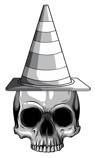 Monokromatikus vektor illusztráció papír matrica Halloween ikon boszorkány kalap koponya — Stock Vector