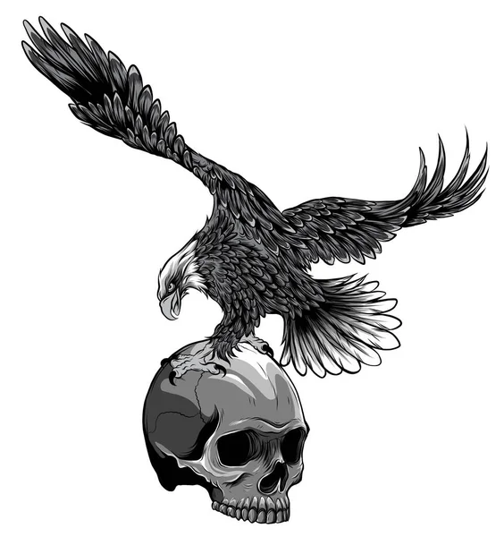 Monochromatische Adler- und Totenkopfvektor-Illustrationskunst — Stockvektor