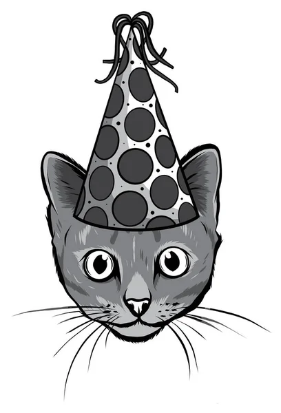 Monochromatyczne karty urodzinowe zestaw z cute koty kreskówki. Balony i kapelusze imprezowe, serca i konfetti. Wizerunek wektora. Małe kociaki — Wektor stockowy