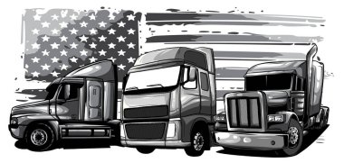 Tek renkli klasik Amerikan Truck 'ı. Amerikan bayrağıyla vektör illüstrasyonu