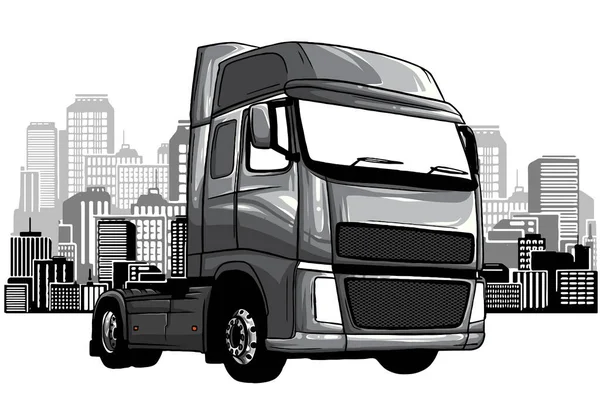 Monocromático Cartoon Garbage Truck isolado sobre fundo branco. vetor — Vetor de Stock