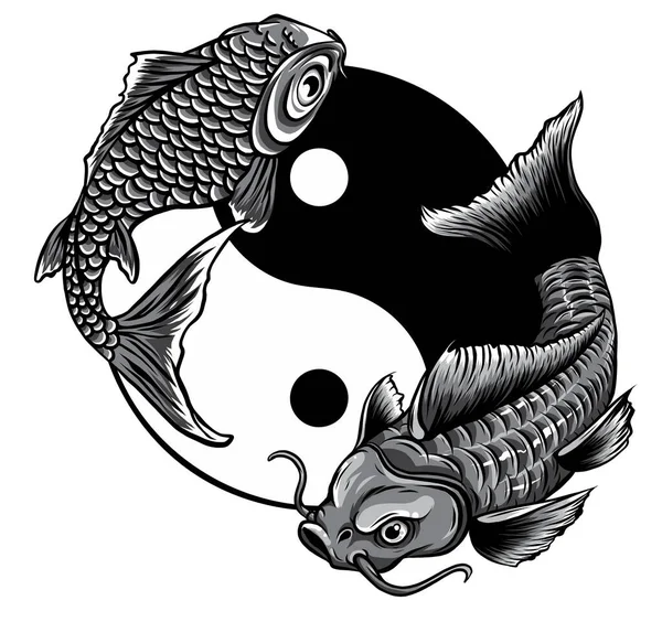 Monochromatische Yin Yang Koi Fisch Vektor Illustration Kunst — Stockvektor