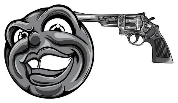 Monochromatický emotikon mířící pistolí na jeho vektor hlavy — Stockový vektor