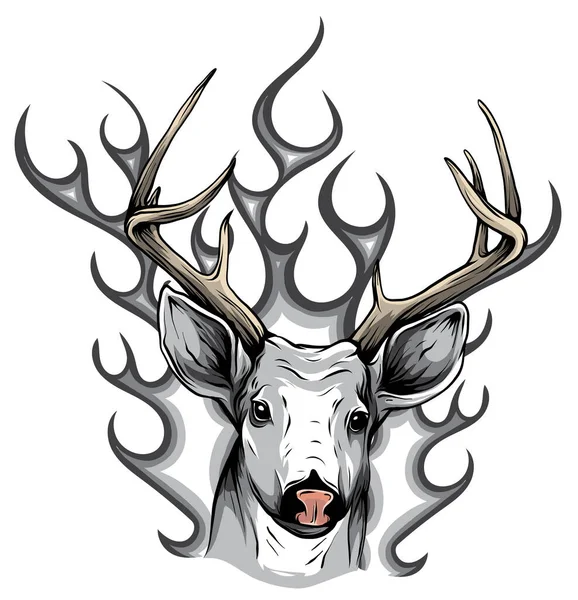 Monochromatic Deer with horns fire logo design concept vector illustration — Stock Vector