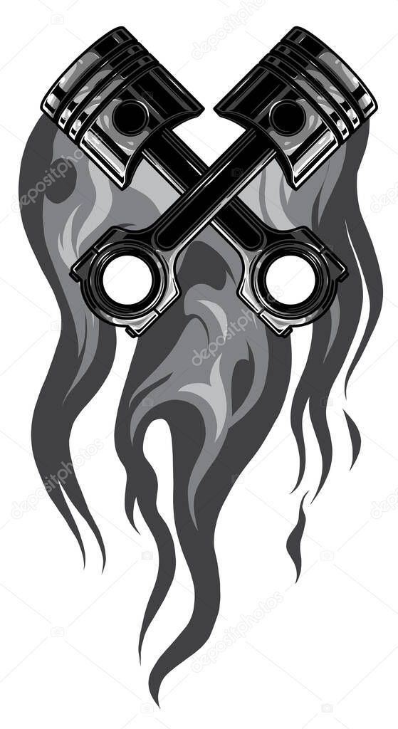 monochromatic piston on a fire background vector illustration