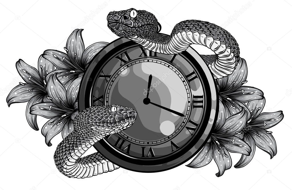 Vintage pocket watch with leaves and snake