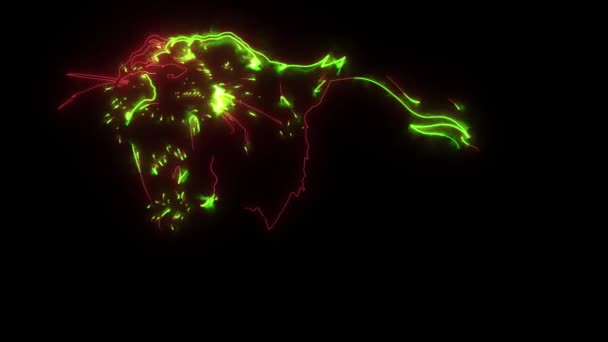 Neon tarzı ışıldayan bir kaplanın dijital animasyonu — Stok video