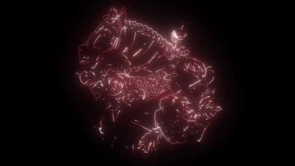 Animación digital de un caballo y rosas que se iluminan en estilo neón — Vídeos de Stock