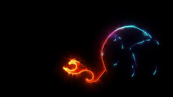 Animación digital de un casco y llamas que se iluminan en estilo neón — Vídeo de stock