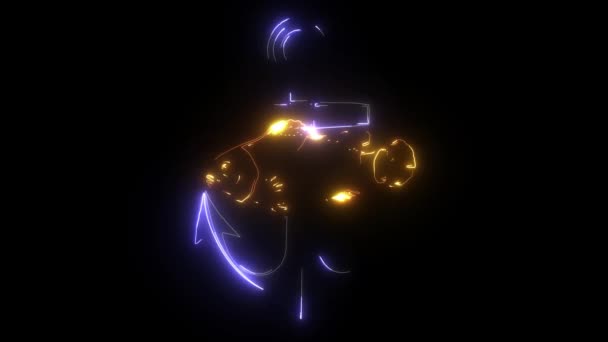 Animación digital de un pez y ancla que se ilumina en estilo neón — Vídeo de stock