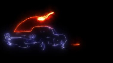 Bir arabanın dijital animasyonu ve neon tarzı yanan alevler