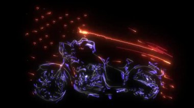 Amerikan bayrağı taşıyan neon tarzı ışıldayan bir helikopterin dijital animasyonu