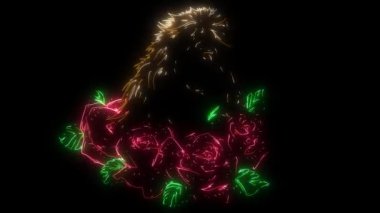 Neon tarzı ışıldayan güllerle dolu bir atın dijital animasyonu