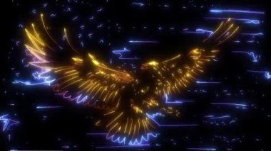 Amerikan bayrağıyla aydınlanan neon tarzı bir kartalın dijital animasyonu