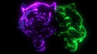 Neon stilinde ışıldayan bir kaplan ve jaguarın dijital animasyonu