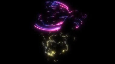 Neon stili parlayan şapkalı bir kafatasının dijital animasyonu