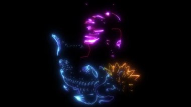 Neon tarzı ışıldayan sazan balıklı bir geyşanın dijital animasyonu