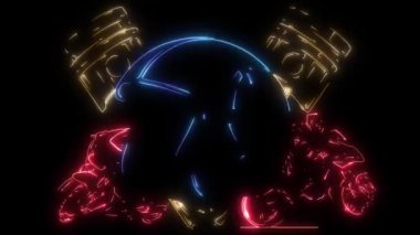 Neon stili parlayan motosikletli bir kaskın dijital animasyonu