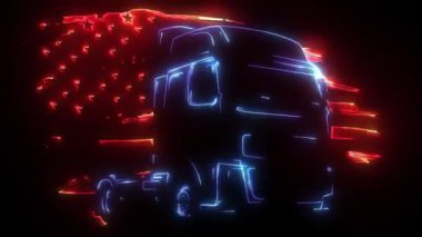 Neon tarzı ışık saçan bir kamyonun dijital animasyonu
