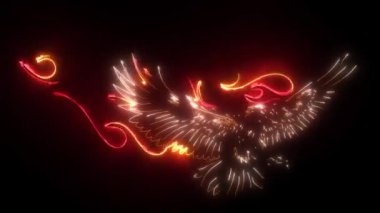 Neon tarzında ışıldayan alevli bir kartalın dijital animasyonu