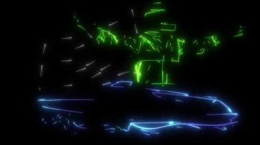 Neon tarzı ışıldayan bir yarış teknesinin dijital animasyonu