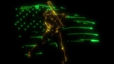 Neon tarzı ışık saçan bir beyzbol oyuncusunun dijital animasyonu