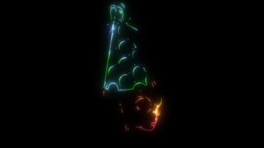 Neon tarzı ışıldayan bir uzaylı yüzünün dijital animasyonu