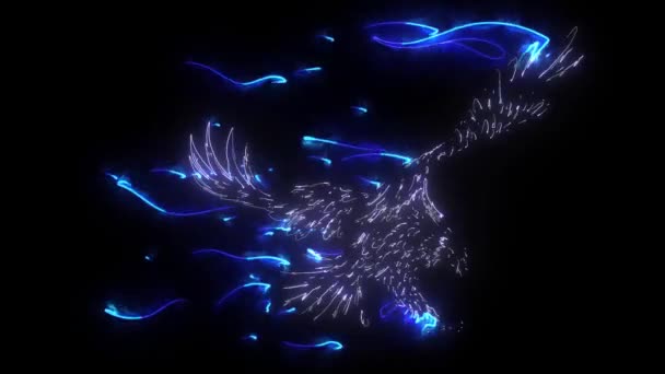 Digital animation of a eagle and flames that lighting up on neon style — Stock Video