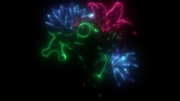 digitální animace žáby a květiny, které se rozsvítí na neonovém stylu