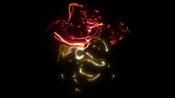 Animación digital de un emoticono con sombrero que se ilumina en estilo neón — Vídeos de Stock