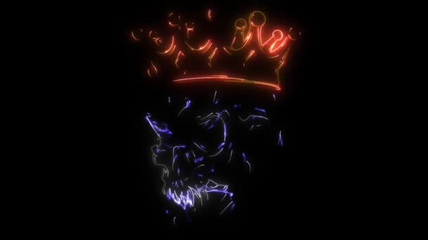 Animazione digitale di un teschio con corona che si illumina in stile neon — Video Stock