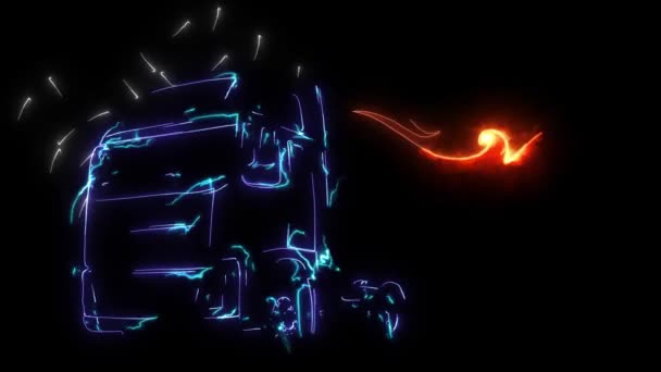 Digital animation of a truck that lighting up on neon style — Stock Video