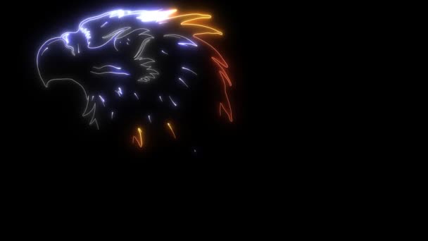 Animation numérique d'un aigle avec des flammes qui s'allument sur le style néon — Video