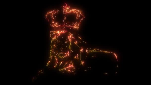 animation numérique d'un lion avec couronne qui s'allume sur le style néon 