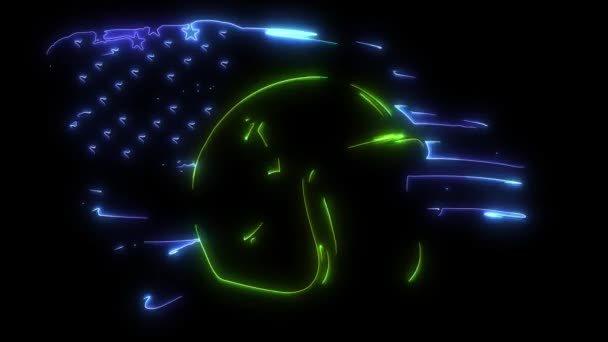 Digitale Animation eines Helms mit amerikanischer Flagge, der im Neon-Stil leuchtet — Stockvideo