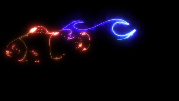 Цифрова анімація риби з полум'ям, що освітлюється на неоновому стилі — стокове відео