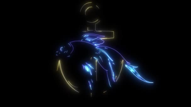Digitální animace ryby s kotvou, která se rozsvítí na neonovém stylu — Stock video