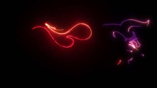 Digital animation of a bull with flames that lighting up on neon style — Stock Video