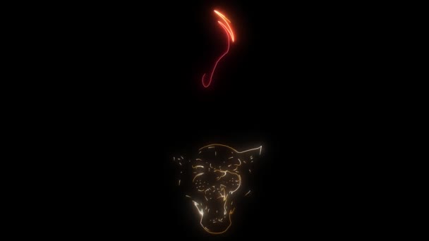 Цифрова анімація пантери з полум'ям, що освітлюється на неоновому стилі — стокове відео