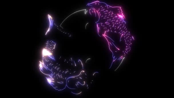 Animación digital de un yin yang con carpa que se ilumina en estilo neón — Vídeos de Stock