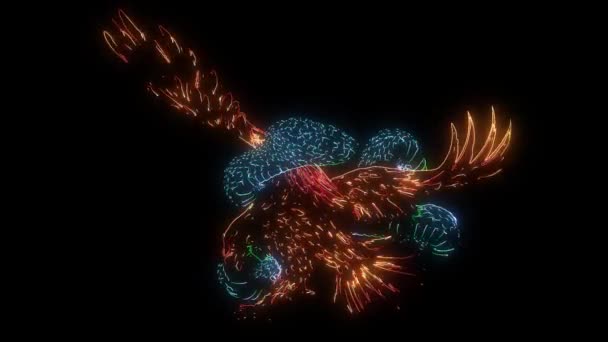 Digital animation of a snake around eagle that lighting up on neon style — Stock Video