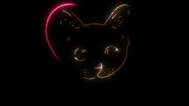 Digital animation of a cat inside heart that lighting up on neon style — Stock Video