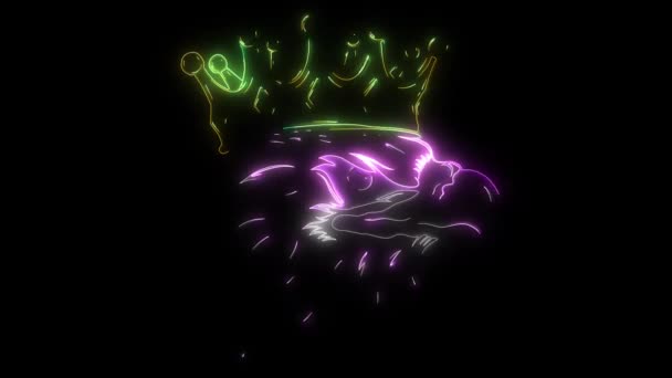 Digital animation av en örn med krona som lyser upp på neon stil — Stockvideo