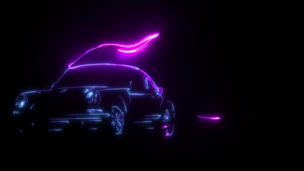 Animação digital de um carro de corrida com chamas que iluminam no estilo neon — Vídeo de Stock